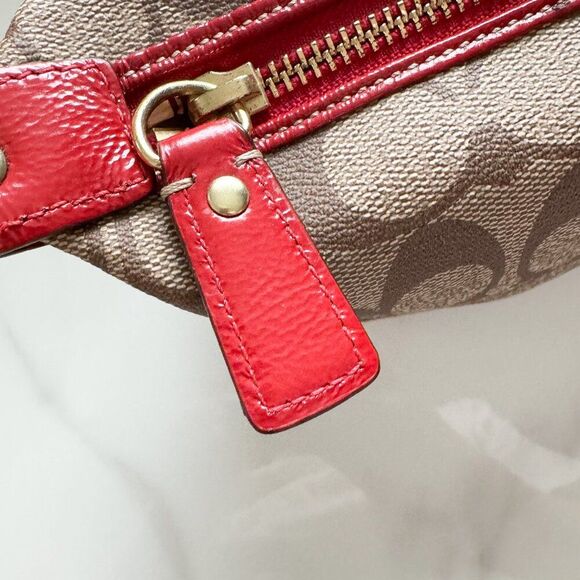 COACH Heritage Stripe Signature Shoulder Bag Brown/Red GUC - Picture 5 of 9